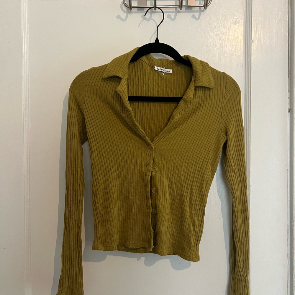 Reformation Olive Button Down Shirt